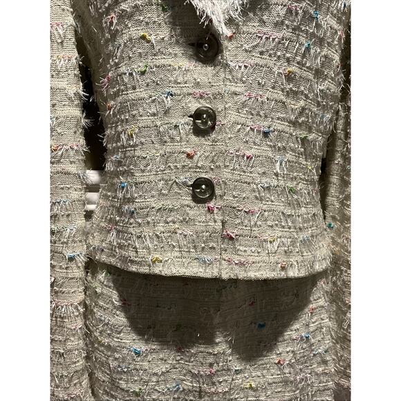 Vtg St John 2pc Skirt Suit Pale Green Fringed Button Front Jacket Sz 2 Colorful - Picture 6 of 15